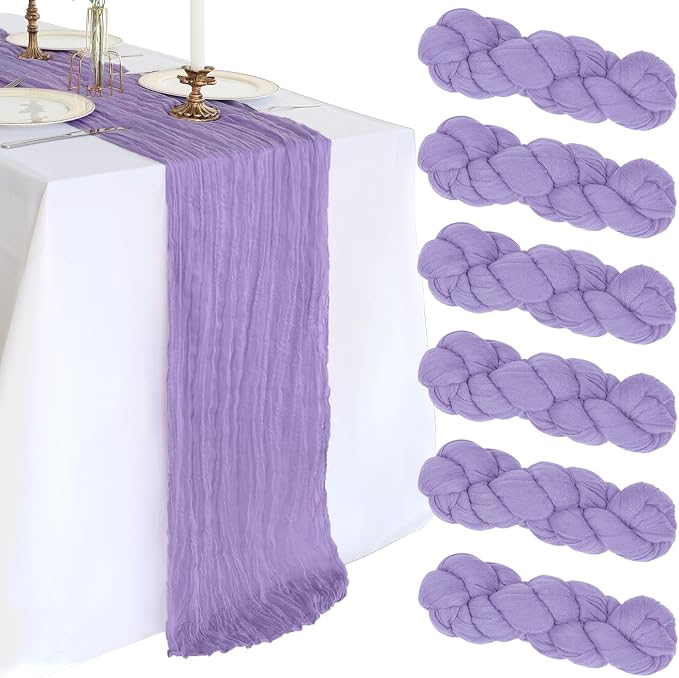 6 Pack 10Ft Lavender Purple Cheesecloth Table Runner 23 x 120 Inch | Gauze by CKIKU