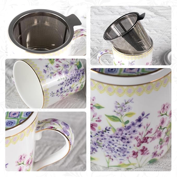 KAMMAK Bone China Coffee Mugs, 15oz Floral Tea Cups - Image 6