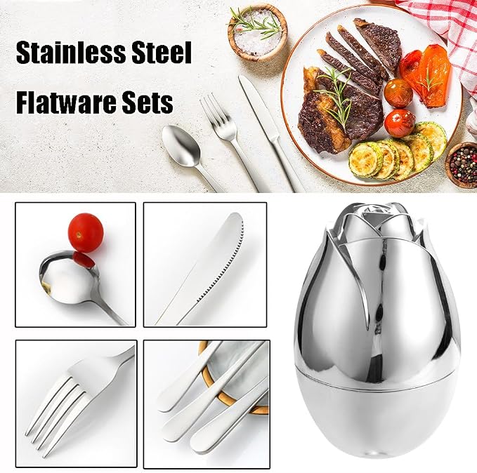 24pcs Stainless Steel Flatware Set, Rose Shape Cutlery Set, Mirror Polished - Image 3