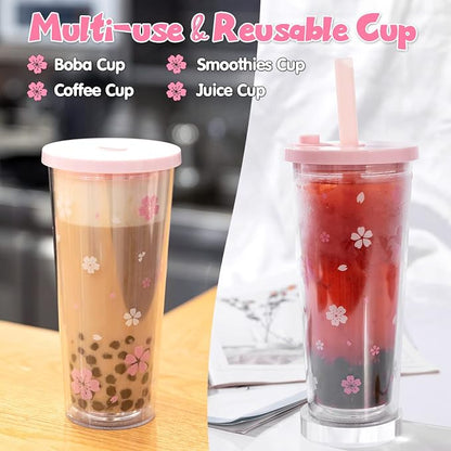 Reusable Plastic Boba Cup With Lids And Straws, 24Oz/700ml Smoothie Cups - Image 4