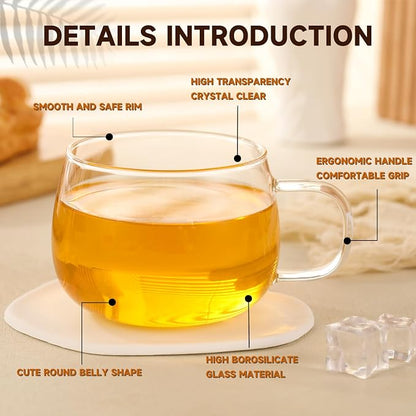 Glass Tea Cups Set of 2, Dishwasher & Microwave Safe Large Coffee Mugs - Image 5
