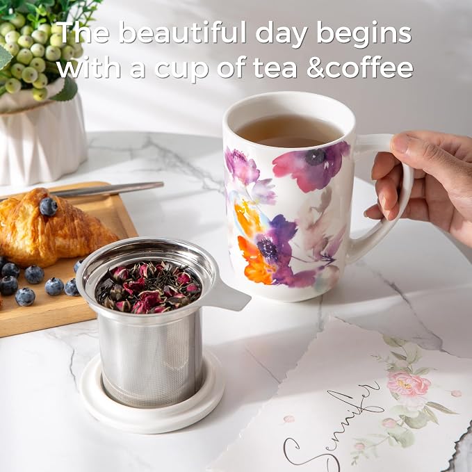 AmorArc Tea Cup With Infuser and Lid, 18oz Loose Leaf Tea Mug With Steeper | - Image 5