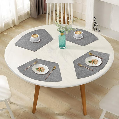 Round Table Placemats Set of 6, Faux Leather Wedge Shape Place Mats Heat Resistant Wipeable Washable Table Mats for Dining Outdoor Indoor, Gray