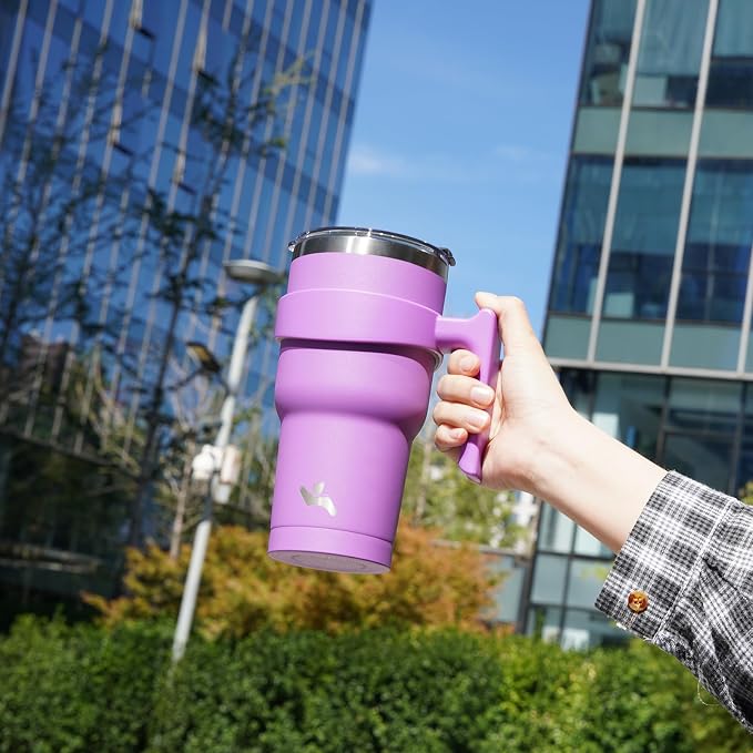 Konokyo 40 oz Tumbler with Handle and Straw, Insulated Travel Mug | Lavender; - Image 7
