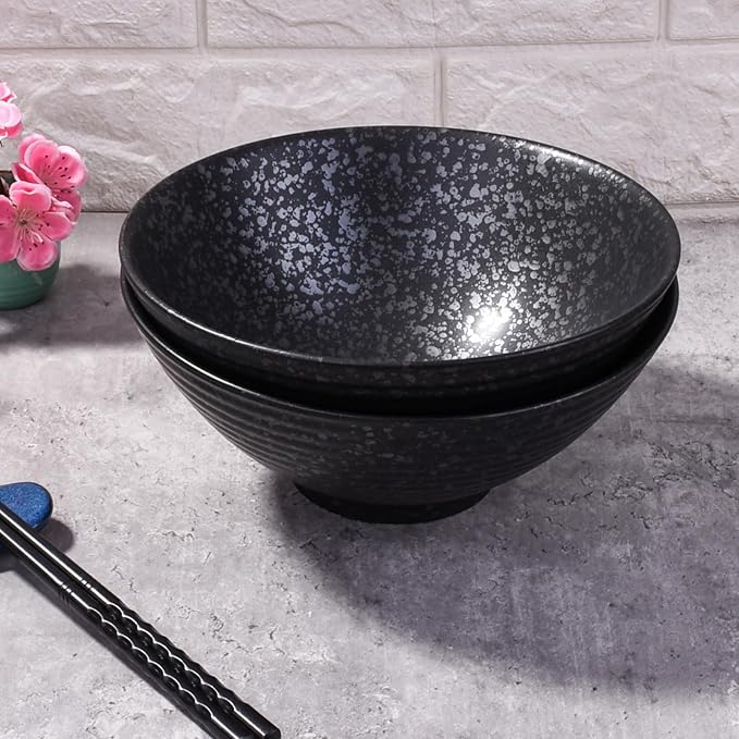 Japanese Ceramic Noodle Bowls Set of 2 – 8.2 Inch Black Ramen Pho Bowls - Image 5