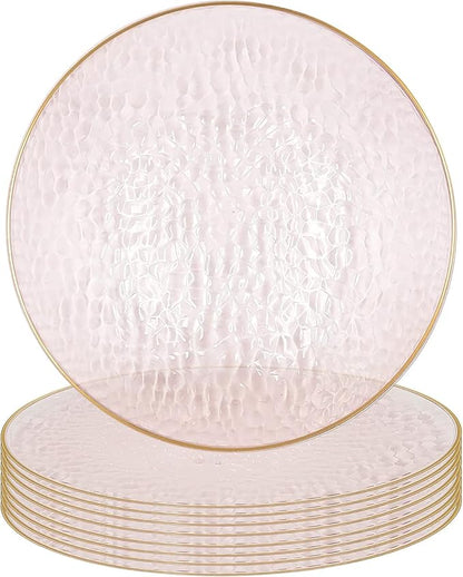PARTY BARGAINS 13-Inch Charger Plates - 8 Pack, Hammered Pink Gold Rim, Heavy-Duty Disposable Chargers for Elegant Dining - Ideal for Weddings and Formal Events