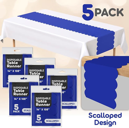 Royal Blue Scallop Table Runner, Disposable Plastic, 5 Pack - Image 2
