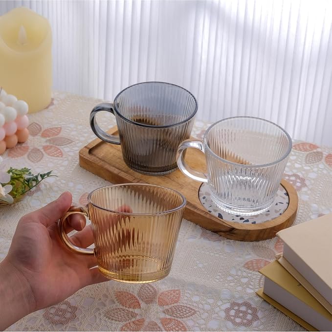13oz Vintage Coffee Mugs 2 pack Striped Glass Tea Cups - Image 5