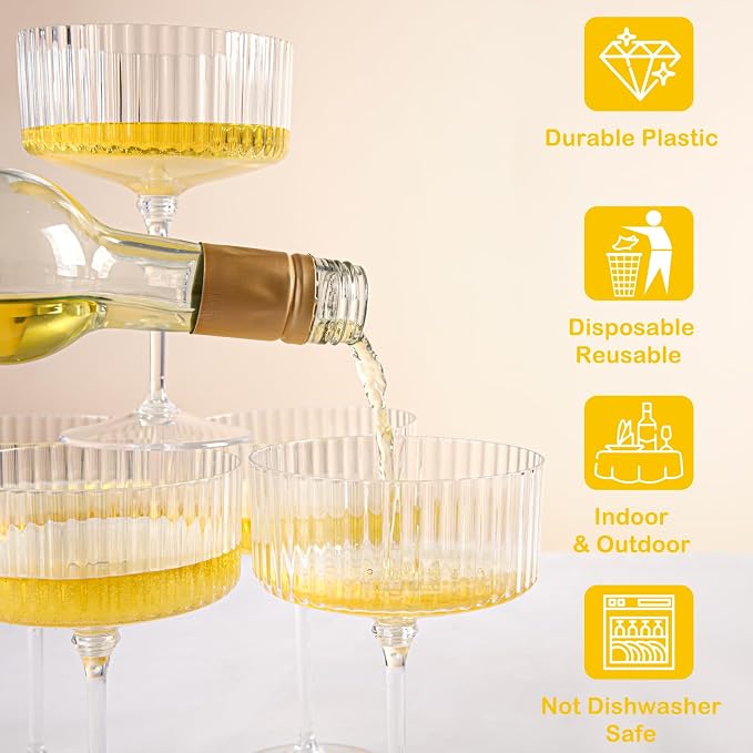LIYH 20 Pcs Plastic Champagne Glasses 10 Oz Cocktail Coupe Glasses Champagne - Image 3