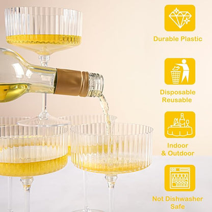 LIYH 20 Pcs Plastic Champagne Glasses 10 Oz Cocktail Coupe Glasses Champagne - Image 3
