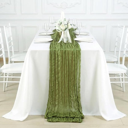 8 Pack Olive Green Cheesecloth Table Runner 120 Inch Boho Wedding Decor | - Image 4