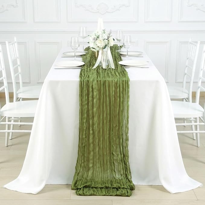 3 Pack Olive Green Cheesecloth Table Runner 120 Inch Boho Wedding Decor | - Image 4
