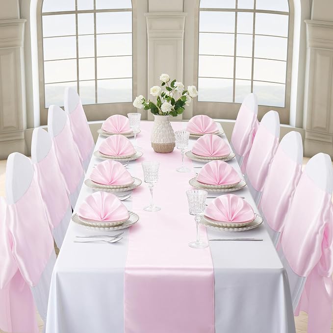 Light Pink Satin Table Runner, 12x108 Inches, 4 Pack | Premium Satin, Smooth - Image 3