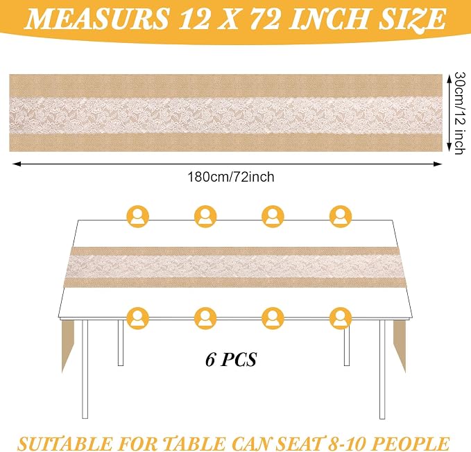 Xinnun 6 Pack Burlap Table Runner - Image 2