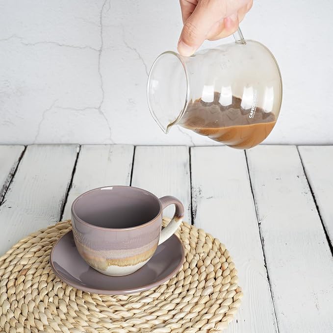 Bosmarlin Ceramic Cappuccino Cup and Saucer Set of 2, 10 Oz, Coffee Cups - Image 5