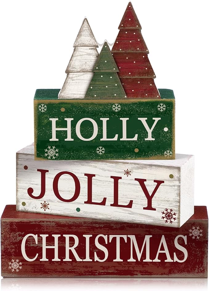 Moucuny 4 Pcs Christmas Table Decorations Rustic Christmas Tree Stacked Wooden by Moucuny