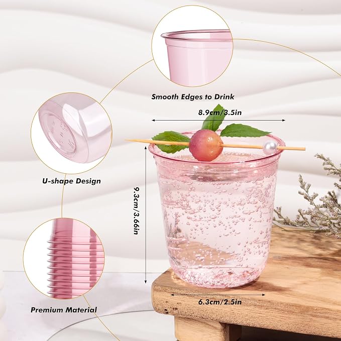 KesaPlan 50Pcs 12oz Pink Plastic Party Cups, Disposable Wine Cocktail Cups | - Image 2