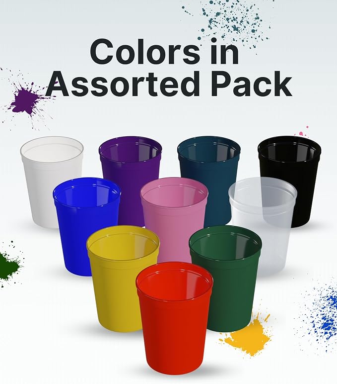 PartyPrints 10 Pack 16 oz Assorted Reusable Blank Plastic Cups, Stadium Cups - Image 8
