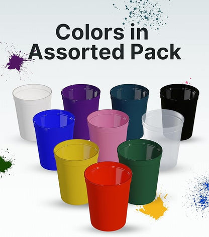 PartyPrints 100 Pack 16 oz Assorted Reusable Blank Plastic Cups, Stadium Cups - Image 8