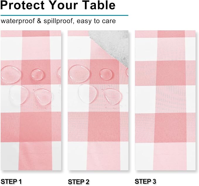 Plaid Tablecloth 2 Pack, 54 x 80 inch, Peach Pink and White | Waterproof - Image 4