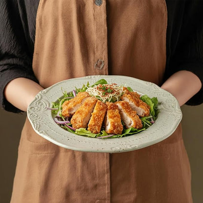 salad plates set of 4, 10.5 inch Reactive Glaze Stoneware Dinner Dish Set for Dessert, Salad, Appetizer, platos de ceramica Dishwasher & Oven Safe, Scratch Resistant-Sesame White