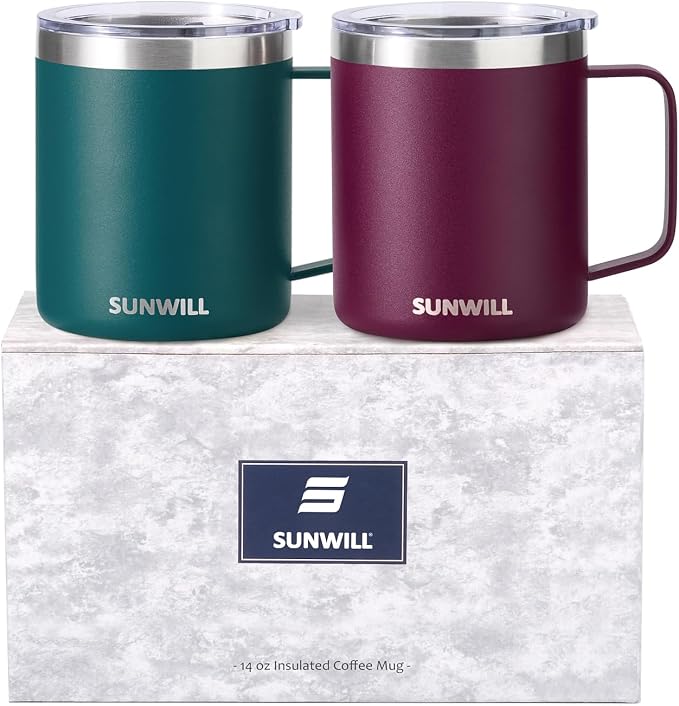 SUNWILL Travel Coffee Mug Set of 2, Insulated Tumbler by SUNWILL