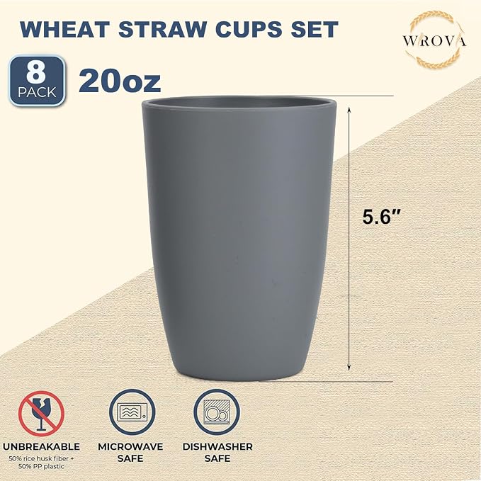Wrova Wheat Straw Cups 8 PCS Good Alternative to Plastic Reusable Cups 20 oz - Image 2