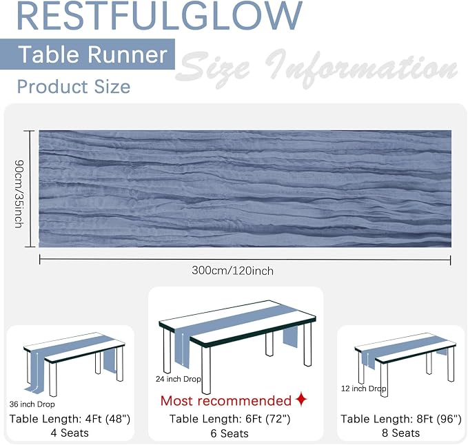 12 Pack Dusty Blue Cheesecloth Table Runner 35 x 120 Inch | Boho Gauze Fabric - Image 4