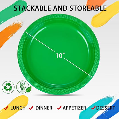 WELLIFE Green Party Plates 10 Inch -150 Count, Disposable Plastic Dinner Plates for Party St. Patrick's Day Easter