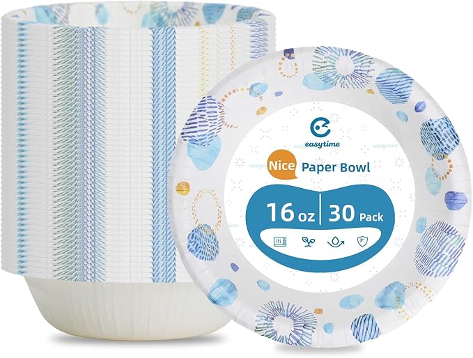 30 Pack Paper Bowls, 8 Oz Disposable Soup Bowl, Heavy Duty Printed Disposable by Unknown