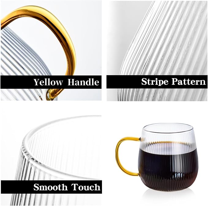 GLASKEY Borosilicate Glass Coffee Mugs Set of 2, 12 oz Glass Coffee Cups - Image 2