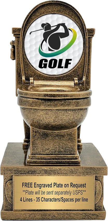 Decade Awards Action Pedestal Gold Toilet Bowl Trophy with Optional Inserts - Custom Engraved Plate On Request (7 Inch Tall)