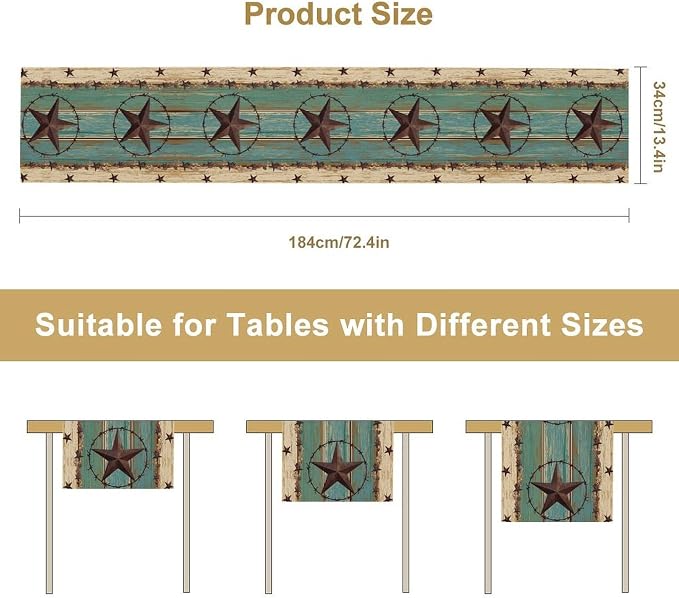 Texas Western Star Table Runner, Rustic Farmhouse Green Wooden Barn Plank - Image 5