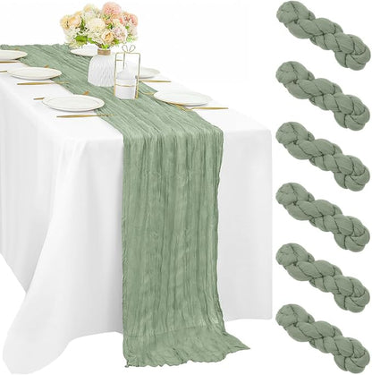 6 Pcs Sage Green Cheesecloth Table Runner 10FT Runner by Sunnyline