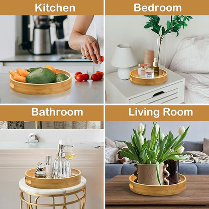 Lazy Susan Turntable Organizer 12 inch - Lazy Susan for Table Top, Countertop, Dining Table, Pantry - Kitchen Cabinet Organizersan (Bamboo)