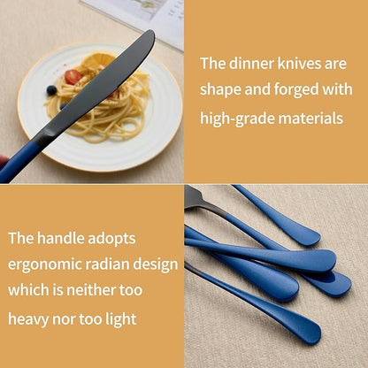 20-Piece Black and Dark Blue Silverware Set 18/0 Stainless Steel Silverware Set Dark Blue Handle Cutlery Set Service for 4 Dinner Knives Forks Spoons Set Flatware Set Finish Dishwasher Safe