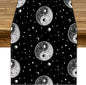 Mystical Celestial Table Runner, Vintage Bohemian Black Yin Yang Symbol Moon by JanJCurt