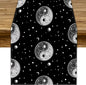 Mystical Celestial Table Runner, Vintage Bohemian Black Yin Yang Symbol Moon by JanJCurt