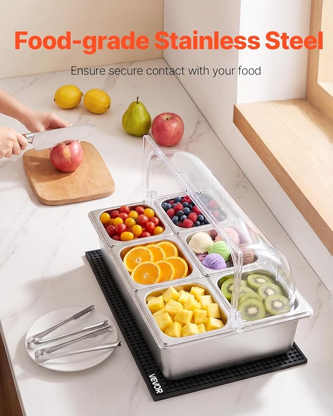 VEVOR Countertop Food Serving Display Container, Stainless Steel Food Salad - Image 2