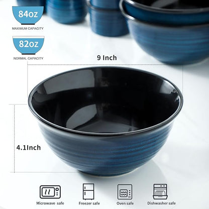 MEKY Serving Bowls, 9 Inch Large Ceramic Salad Bowls for Kitchen, 84 Ounce Mixing Bowl Set of 2, Perfect for Cooking Baking Soup Pasta Fruit and Popcorn, Microwave and Dishwasher Safe, Blue