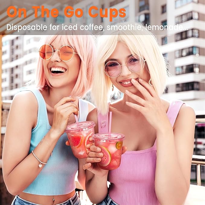 100 Sets - 12oz Pink Plastic Cups - Image 5