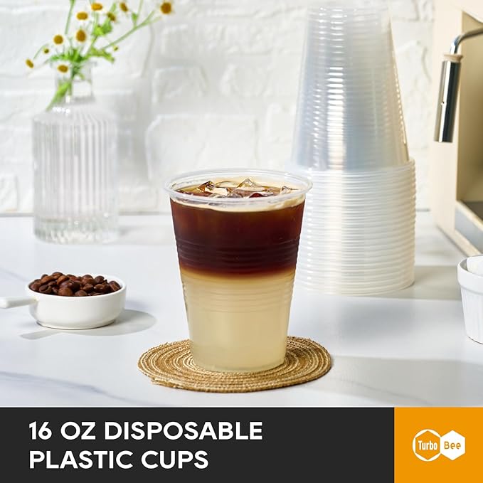 Turbo Bee 16 oz Clear Plastic Cups, Soda & Iced Drinks, Bulk Cups - Image 2