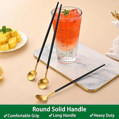 DEHOV 4 PCs 9 Inches Brush Gold Stainless Steel 304 Iced Tea Spoons - Image 4