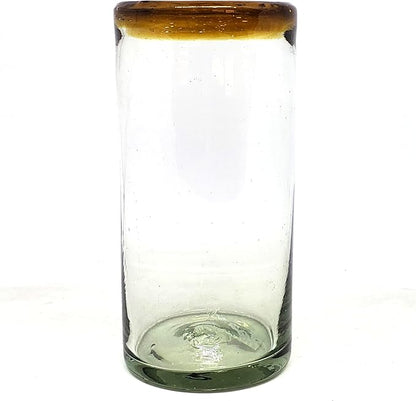 Amber Rim 20 oz Tall Iced Tea Glasses (set of 6) Mexican Handmade Glassware, Recycled Glass, Lead-free, Toxin-Free (Tall Iced Tea)