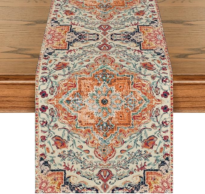 Artoid Mode Boho Bohemia Style Orange Table Runner, Country Rustic Farmhouse by ArtoidMode