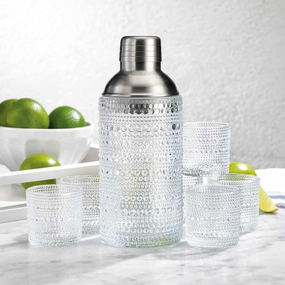 Glaver's Cocktail Shaker Set, Glass 15.2 oz Shaker, 6 Hobnail Shot Glasses - Image 4