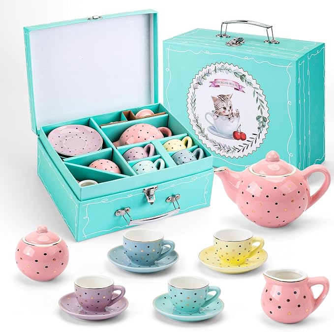 CHENP.HMC Tea Party Set for Little Girls, 13 Piece Sets Kids Tin Tea Party by CHENPH