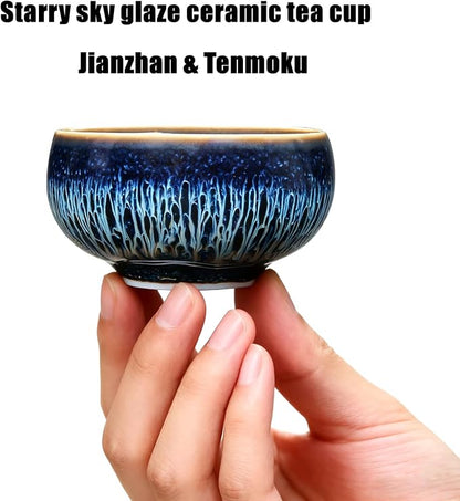Tenmoku Ceramic Tea Cup with Lotus, 3 oz Chinese Small Teacup | Handmade - Image 4