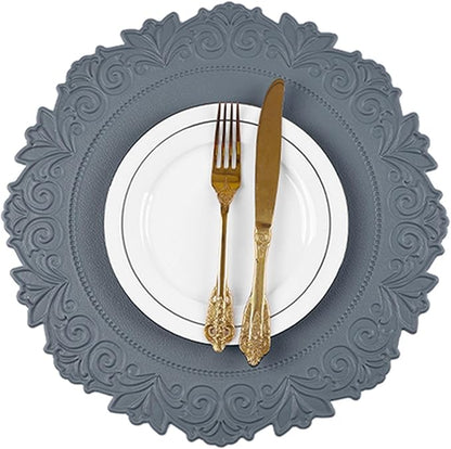 Noctiflorous Round Faux Leather 15 Inch Placemats Set of 6 Waterproof Wipeable Heat Resistant Tablemat for Dining Table Kitchen Non Slip Washable Oilproof Table Place Mat(Graphite Gray, 6)