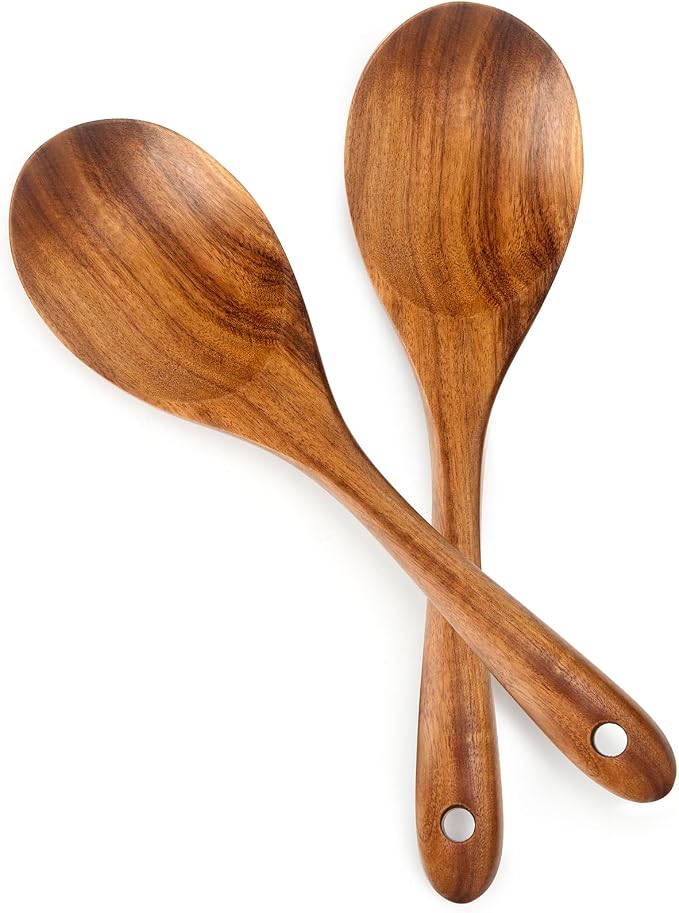 13-Inch Teak Wood Salad Serving Spoon Pack of 2, Wood Cooking Spoons, Large by masteymoh